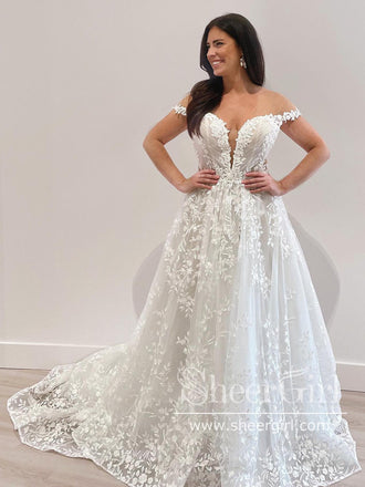 Plunging V-Neck Ball Gown Wedding Dress with Short Sleeves Backless Ap –  SheerGirl