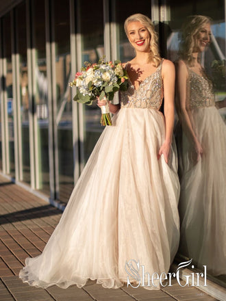 Corset Bodice Spaghetti Straps A Line Wedding Dress AWD1869 – SheerGirl