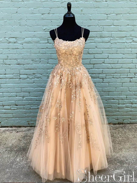 Sparkle Champagne Gold Long Prom Dresses with Straps ARD2101 – SheerGirl