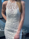 Chantilly Lace Wedding Gown with Semi-Cathedral Train Racer Back Wedding Dress AWD1722-SheerGirl