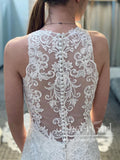 Chantilly Lace Wedding Gown with Semi-Cathedral Train Racer Back Wedding Dress AWD1722-SheerGirl