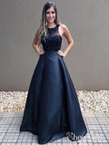 Cheap Black Beaded Prom Dresses Long A Line Formal Military Ball Gowns APD3328-SheerGirl