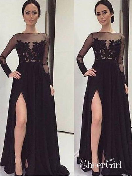 See-through Sheer Black Tulle Long Designer Dress - Promfy