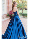 Cheap Blue Prom Dresses Halter Plus Size Beaded Simple Princess Prom Dresses APD3470-SheerGirl