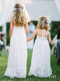 Cheap Boho Rustic Halter White Long Lace Flower Girl Dresses ARD1268-SheerGirl