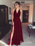 Cheap Burgundy Long Bridesmaid Dresses V Neck Split Formal Dresses ARD1387-SheerGirl