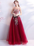 Cheap Burgundy Long Prom Dresses Lace Applique Military Ball Gown Formal Dress ARD2031-SheerGirl