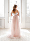 Cheap Light Pink Wedding Dresses Spaghetti Strap Tulle Beach Wedding Dress AWD1196-SheerGirl