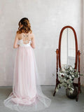 Cheap Light Pink Wedding Dresses Spaghetti Strap Tulle Beach Wedding Dress AWD1196-SheerGirl