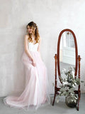 Cheap Light Pink Wedding Dresses Spaghetti Strap Tulle Beach Wedding Dress AWD1196-SheerGirl