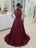 Cheap Maroon Prom Dresses Long Military Ball Gown with High Neck ARD2096-SheerGirl