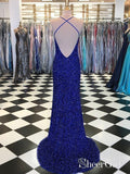 Cheap Royal Blue Mermaid Prom Dresses Sequins Formal Dress with Slit APD3322-SheerGirl