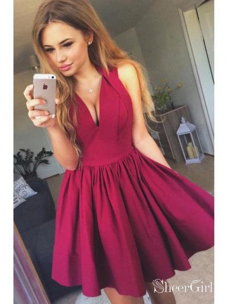 Cheap Short Homecoming Dresses Fit and Flare V Neck Cocktail Dress –  SheerGirl