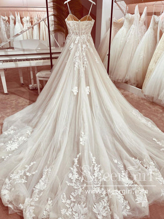 Boho Bone Bodice Line A Wedding Dress With Pearls And Thigh Slit