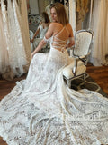 Crisscross Back Modified A-Line Cotton Lace Wedding Gown Court Train Wedding Dress AWD1723-SheerGirl