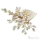 Crystal and Pearl Sprig Gold Bridal Comb with Petals ACC1132-SheerGirl