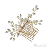 Crystal and Pearl Sprig Gold Bridal Comb with Petals ACC1132-SheerGirl