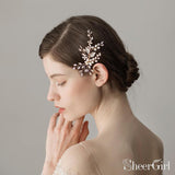 Crystal and Pearl Sprig Gold Bridal Comb with Petals ACC1132-SheerGirl