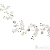 Crystal and Pearl Sprig Silver Bridal Headbands with Leaves ACC1118-SheerGirl