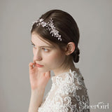 Crystal and Pearl Sprig Silver Headband with Combs ACC1139-SheerGirl