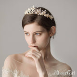 Crystals and Pearls Gold Tiaras with Leaves ACC1141-SheerGirl