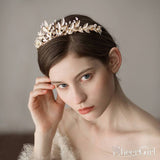 Crystals and Pearls Gold Tiaras with Leaves ACC1141-SheerGirl