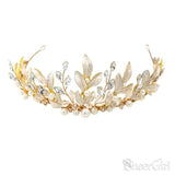 Crystals and Pearls Gold Tiaras with Leaves ACC1141-SheerGirl