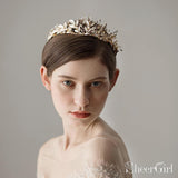 Crystals and Pearls Gold Tiaras with Leaves ACC1141-SheerGirl