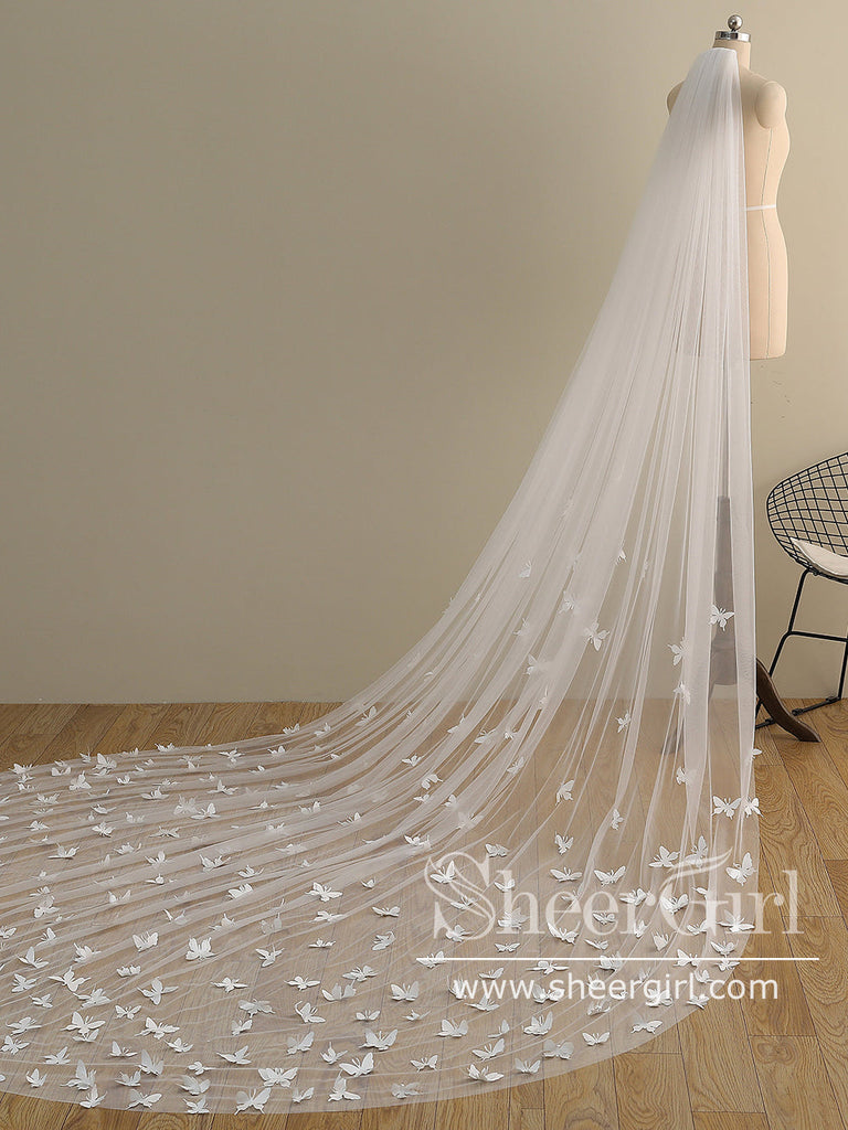 Butterfly Wedding Veil  Ivory Veil Cathedral Length
