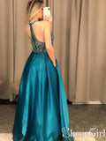 Dark Green Halter Neck Racer's Back Party Dress Beadings Bodice A Line Floor Length Prom Dress ARD2538-SheerGirl