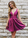 Dark Magenta Simple Homecoming Dresses Spaghetti Strap Satin Graduation Dress ARD1696-SheerGirl