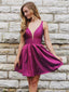 Dark Magenta Simple Homecoming Dresses Spaghetti Strap Satin Graduation Dress ARD1696