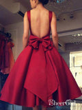 Dark Red Mid Length Prom Dresses Backless Ball Gown Prom Dress with Pocket ARD1501-SheerGirl