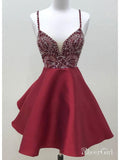 Dark Red Short Prom Dresses Spaghetti Strap Beaded A Line Homecoming Dress ARD1515-SheerGirl