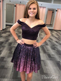 Deep Purple Two Piece Homecoming Dresses Crop Top Ombre Sequin Skirt ARD1467-SheerGirl