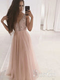 Deep V Illusion Neck Rhinestones Bodice Rose Pink Tulle Prom Dress ARD2478-SheerGirl