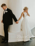 Deep V Neckline A Line Sweep Train Simple Satin Wedding Dress AWD1742-SheerGirl