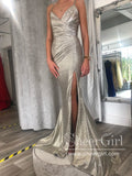 Deep V Neckline Mermaid Sparkly Prom Dress with Side Slit Sweep Train ARD2623-SheerGirl