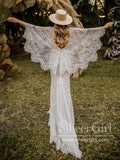 Deep V Neckline Rustic Batwing Sleeves Wedding Dresses Sheath Mermaid Boho Wedding Dresses AWD1804-SheerGirl