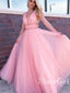 Deep V-neck Pearl Tulle Long Prom Dresses PD8120