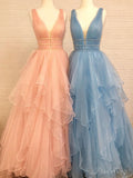 Deep V-neck Ruffle Skirt Prom Dresses Beaded Formal Dress ARD2318-SheerGirl