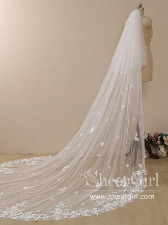 Ivory Cathedral Veil with Blusher Lace Applique Long Wedding Veil ACC1 –  SheerGirl