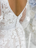 Detachable Puff Sleeves Deep V Neck A Line Lace Wedding Dress AWD1792-SheerGirl