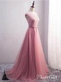 Dusty Rose Beaded Prom Dresses Long Tulle Lace Up Princess Quinceanera Dress ARD1049-SheerGirl