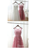 Dusty Rose Homecoming Dresses Lace Applique Beaded White Homecoming Dresses ARD1206-SheerGirl