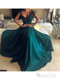 Elegant Beaded Peacock Green Evening Dress V Neck Long Satin Prom Dresses ARD1429-SheerGirl