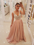 Elegant Blush Pink Long Prom Dresses Unique Pearls Bodice Formal Dress ARD2093-SheerGirl