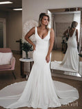 Elegant Mermaid Long Wedding Dresses Chapel Train Bridal Dresses AWD1572-SheerGirl