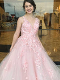 Elegant Pink Ball Gown Prom Dresses With Lace Appliques ARD2192-SheerGirl