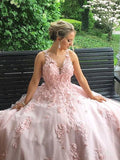 Elegant Pink Ball Gown Prom Dresses With Lace Appliques ARD2192-SheerGirl